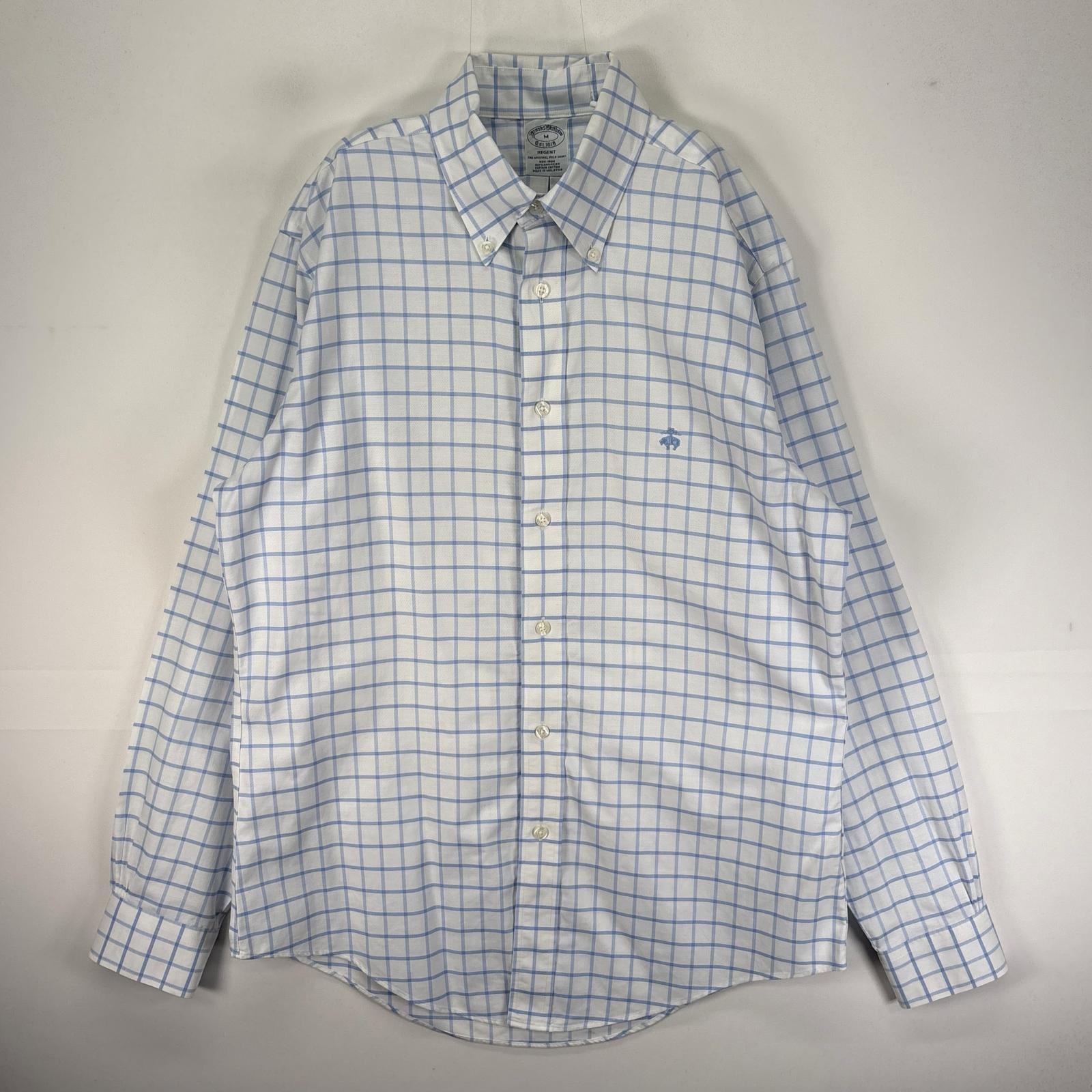 古着 ブルックスブラザーズ Brooks Brothers 長袖シャツ ボタンダウン ワンポイント M  ブルー系 チェック メンズ