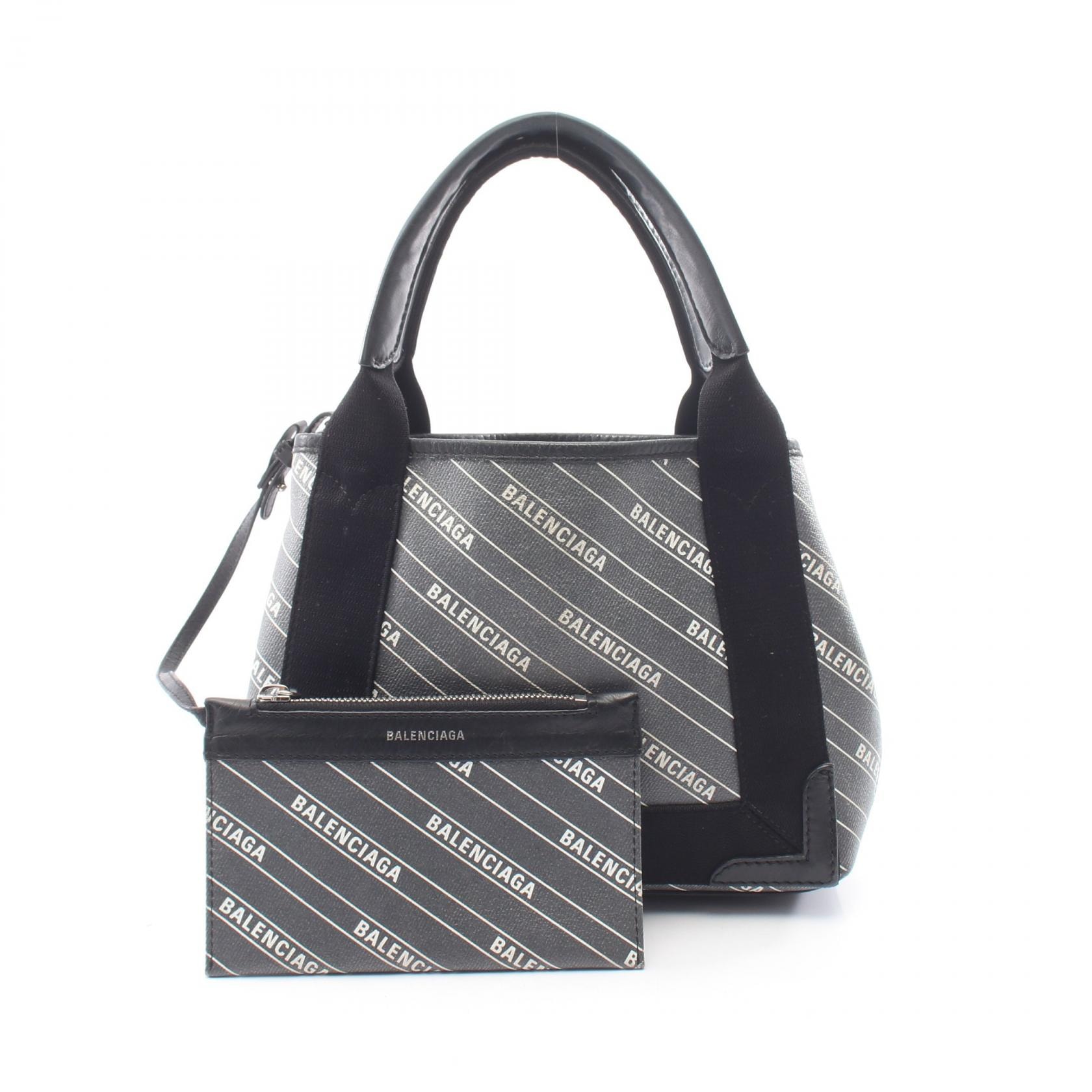 バレンシアガ BALENCIAGA ネイビーカバ XS ハンドバッグ バッグ PVCコーティングキャンバス レザー レディース ブラック系 390346 【中古】