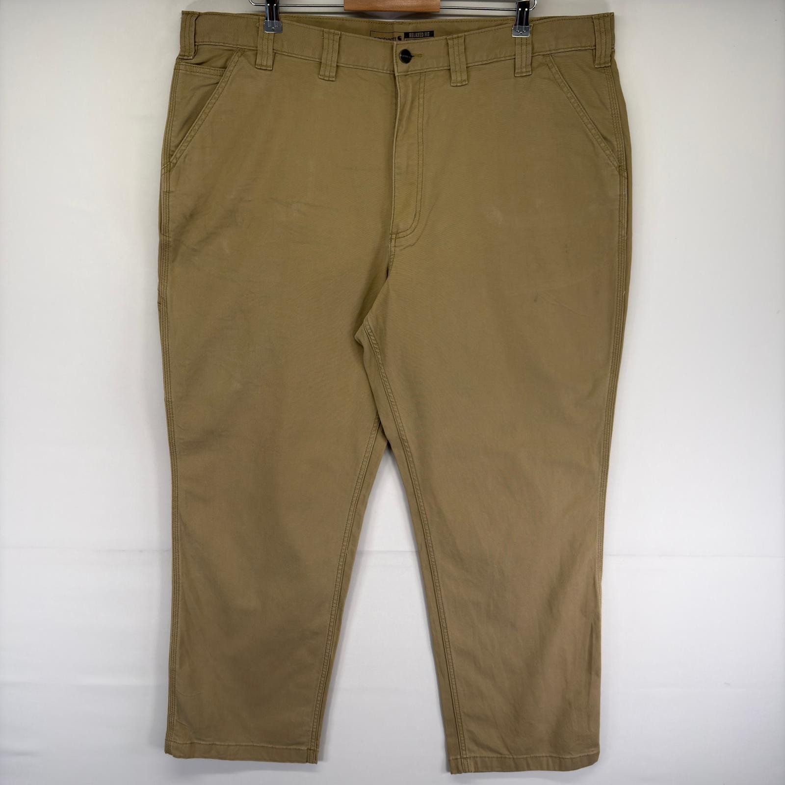 古着 カーハート Carhartt ダック パンツ ワーク ワンポイントロゴ ジッパーフライ 大きいサイズ w44 L32  ベージュ系 メンズ