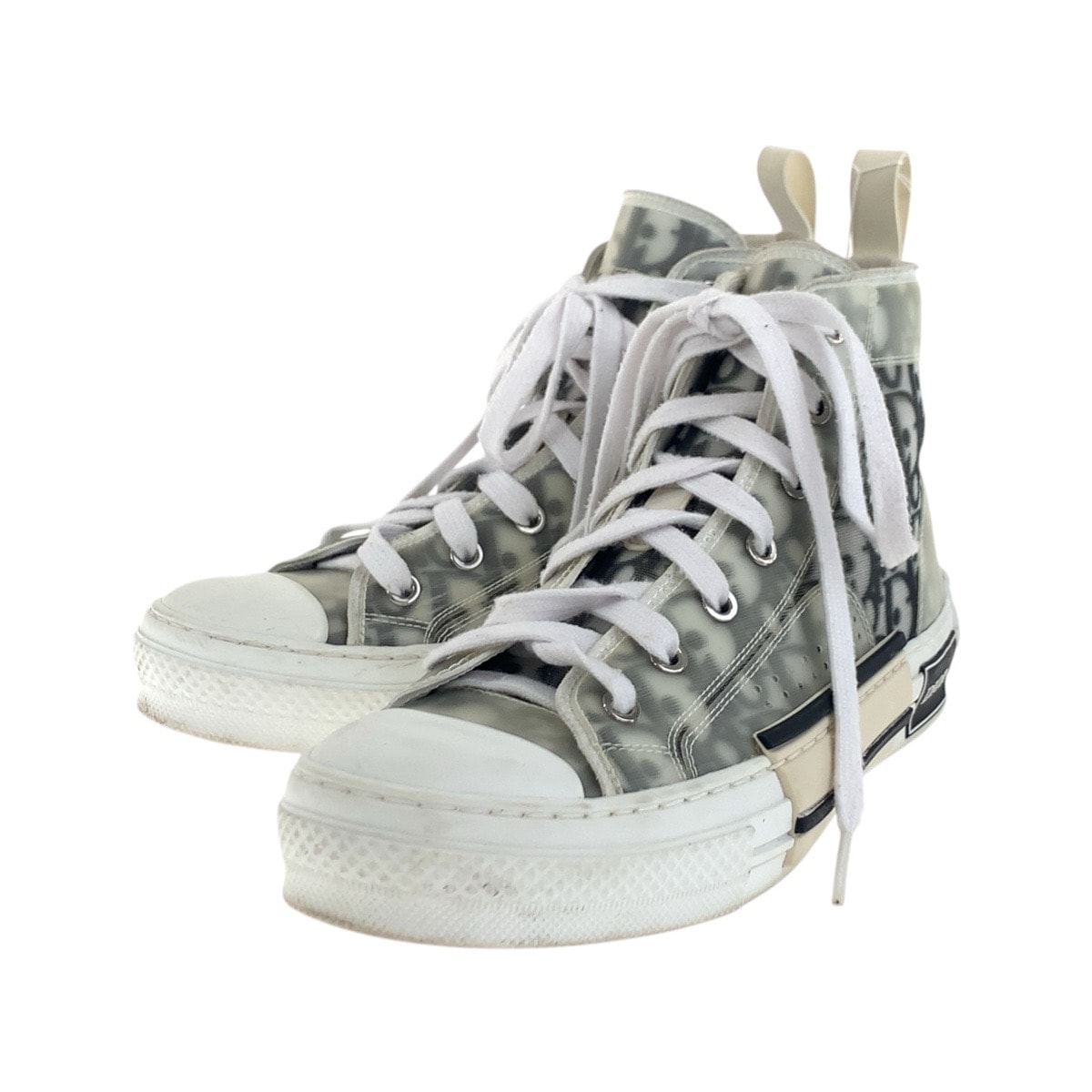 美品 Dior ディオール オブリーク ホワイト 白 ブラック ファブリック ラバー/ スニーカー ハイカットスニーカー 506307 【中古】