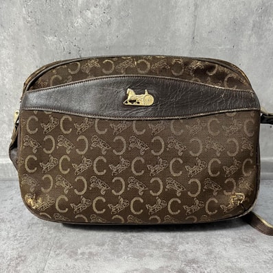 【CELINE】セリーヌ ショルダーバッグ Cマカダム サルキー 馬車金具 ブラウン ジャガード キャンバス レザー ゴールド金具 レディース 総柄