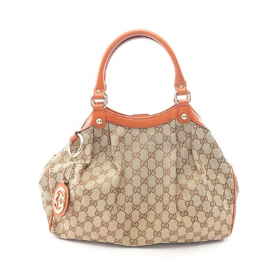 グッチ GUCCI スーキー ハンドバッグ バッグ キャンバス レザー レディース ベージュ系 / オレンジ系 211944 【中古】