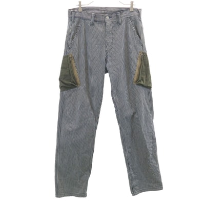 KOJIMA GENES OVER ALLS 児島ジーンズ 日本製 ヒッコリーデニム カーゴパンツ W34 ネイビー