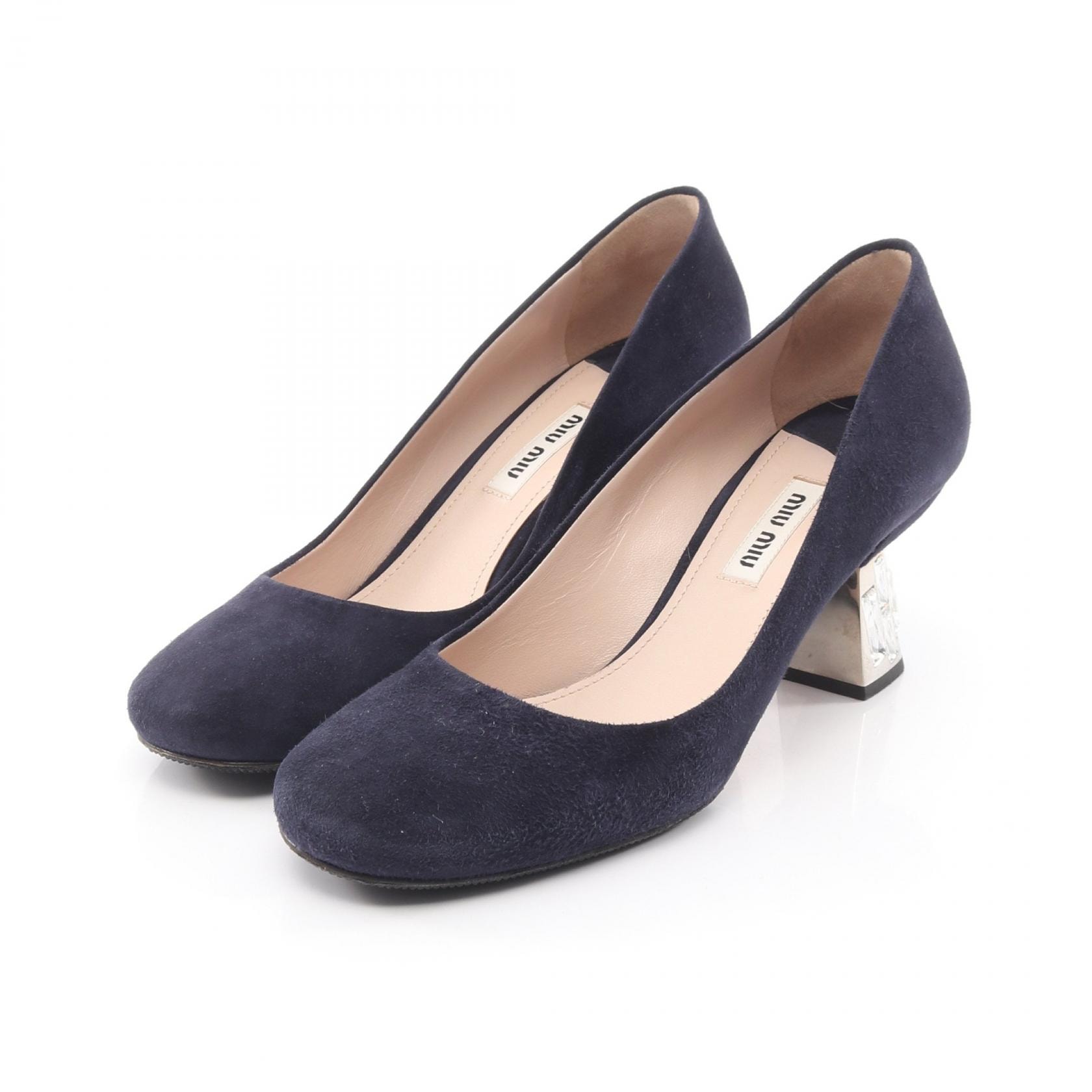 ミュウ ミュウ Miu Miu ビジュー付き パンプス 靴 スウェード レディース ネイビー系 【中古】