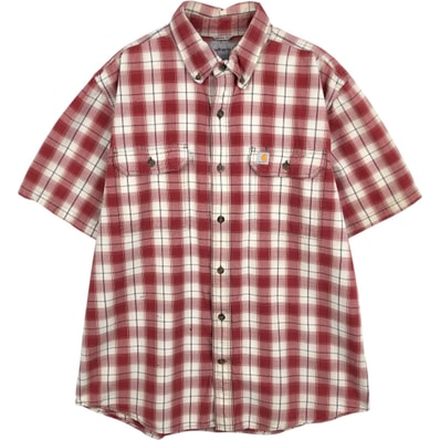 古着 カーハート Carhartt ORIGINAL FIT チェック柄 ボタンダウン 半袖 ワークシャツ メンズL相当/eaa653022