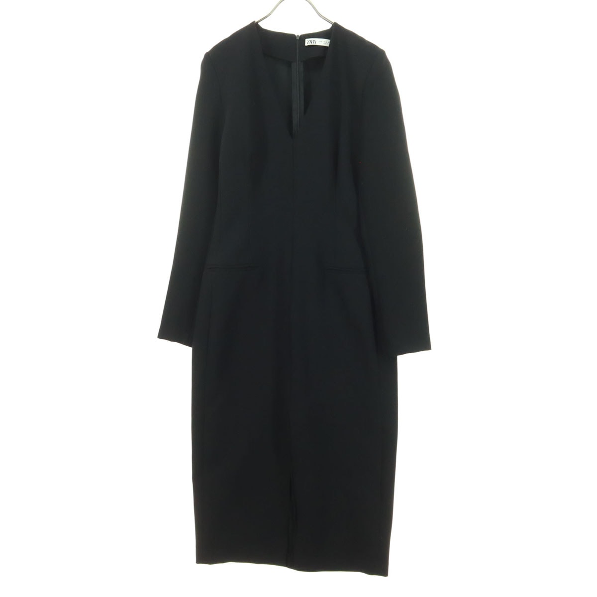 美品 ZARA ザラ 長袖 Vネック ロングワンピース M ブラック