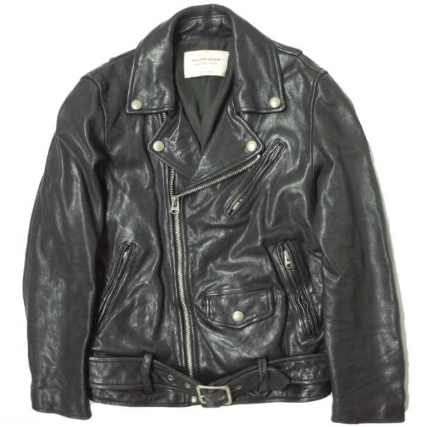 beautiful people ビューティフルピープル shrink leather riders jacket シュリンクレザーライダースジャケット 1646402401 130 ブラック 羊革 ダブル アウター g12974