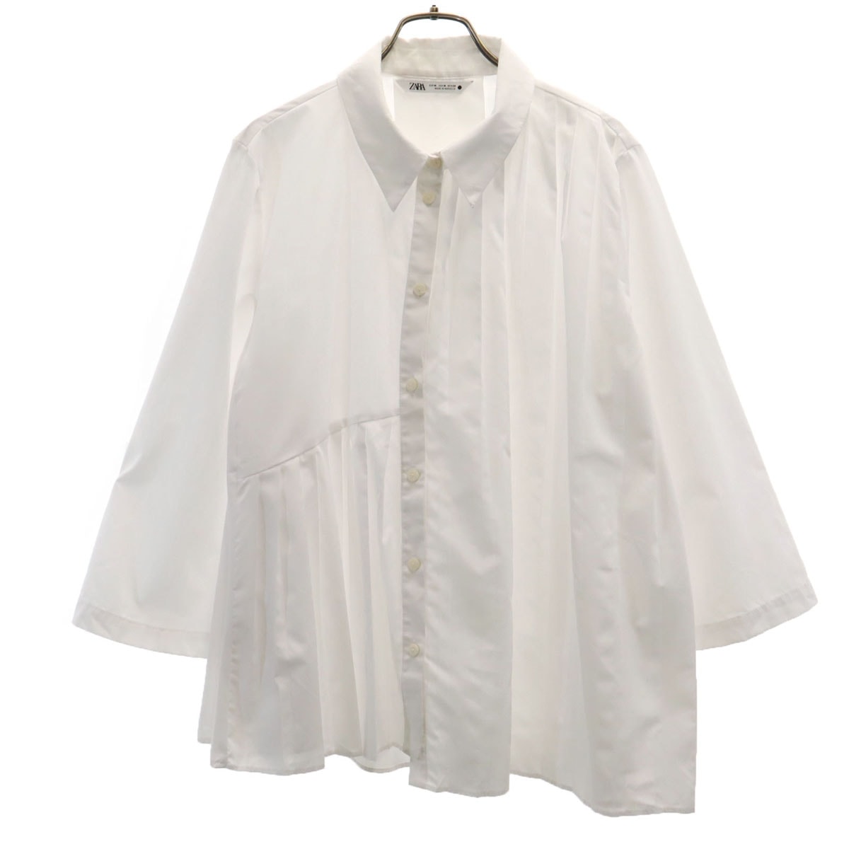 ZARA ザラ 長袖 プリーツ ブラウス M ホワイト シャツ