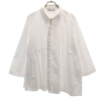 ZARA ザラ 長袖 プリーツ ブラウス M ホワイト シャツ