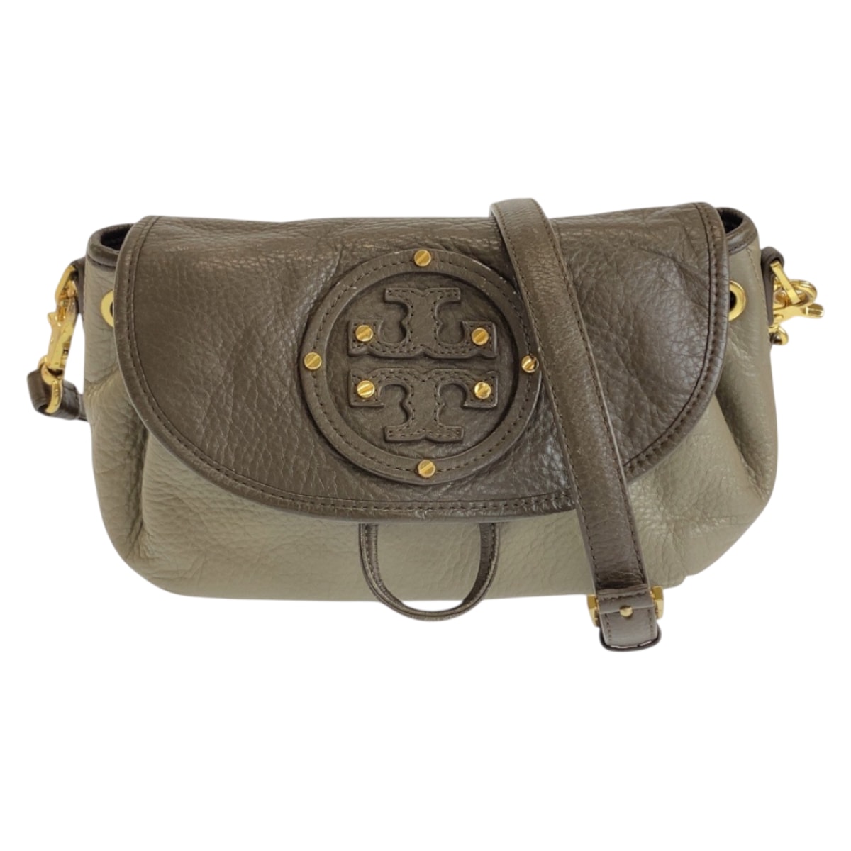 Tory Burch トリーバーチ ブラウン グレー ゴールド金具 レザー ショルダーバッグ ポシェット 600402 【中古】