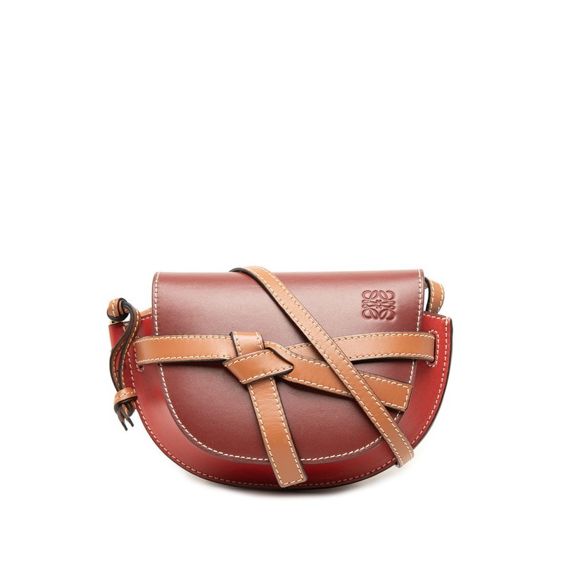 ロエベ ゲート ミニ 斜め掛け ショルダーバッグ レッド系 ブラウン レザー レディース LOEWE 【中古】