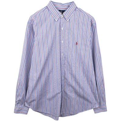 古着 ラルフローレン Ralph Lauren CLASSIC FIT クラシックフィット マルチストライプ 長袖 ボタンダウンストライプシャツ メンズXL相当/eaa662048
