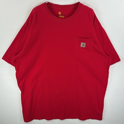 古着 カーハート Carhartt 半袖Tシャツ 肉厚 ワンポイント ロゴ 胸ポケ 2XL レッド 無地 メンズ