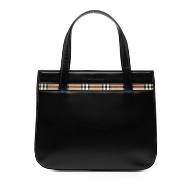バーバリー ノバチェック ハンドバッグ ブラック マルチカラー キャンバス レザー レディース BURBERRY 中古