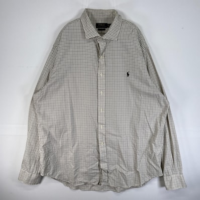 古着 ポロ・ラルフローレン POLO RALPH LAUREN 長袖シャツ 大きいサイズ ロゴ 刺繍 カラーステイ 14041 ホワイト系 チェック メンズ