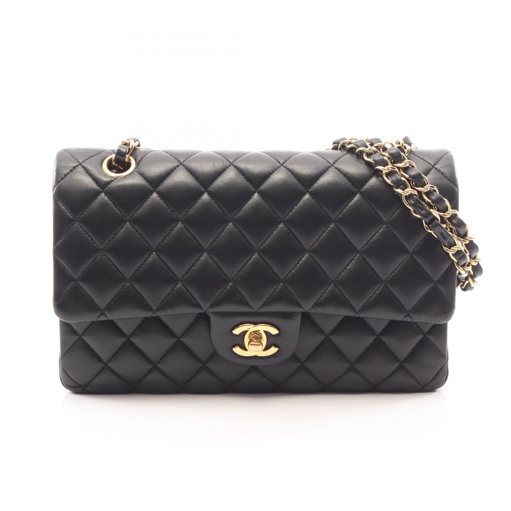 シャネル CHANEL マトラッセ Wフラップ ショルダーバッグ バッグ ラムスキン(羊革) レディース ブラック系 【中古】