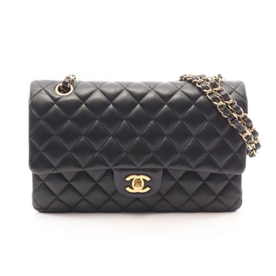 シャネル CHANEL マトラッセ Wフラップ ショルダーバッグ バッグ ラムスキン(羊革) レディース ブラック系 【中古】