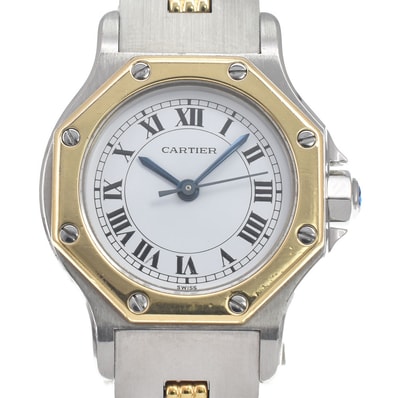 カルティエ CARTIER Ref.2037231 サントスオクタゴンSM SS/K18YG ゴドロンブレス ホワイト 自動巻き レディース 良品 腕時計 D#146922