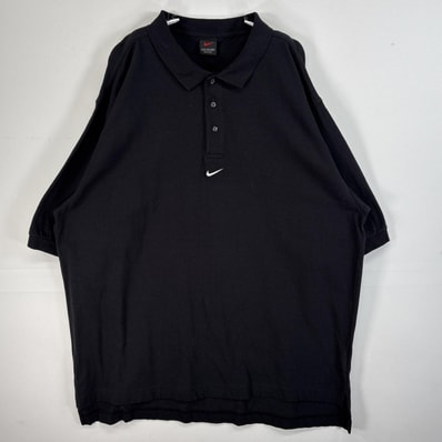 古着 90's~00's/90年代~00年代 ナイキ NIKE 鹿の子 半袖 ポロシャツ センタースウッシュ ロゴ 3ボタン 大きいサイズ 14041 ブラック 無地 メンズ