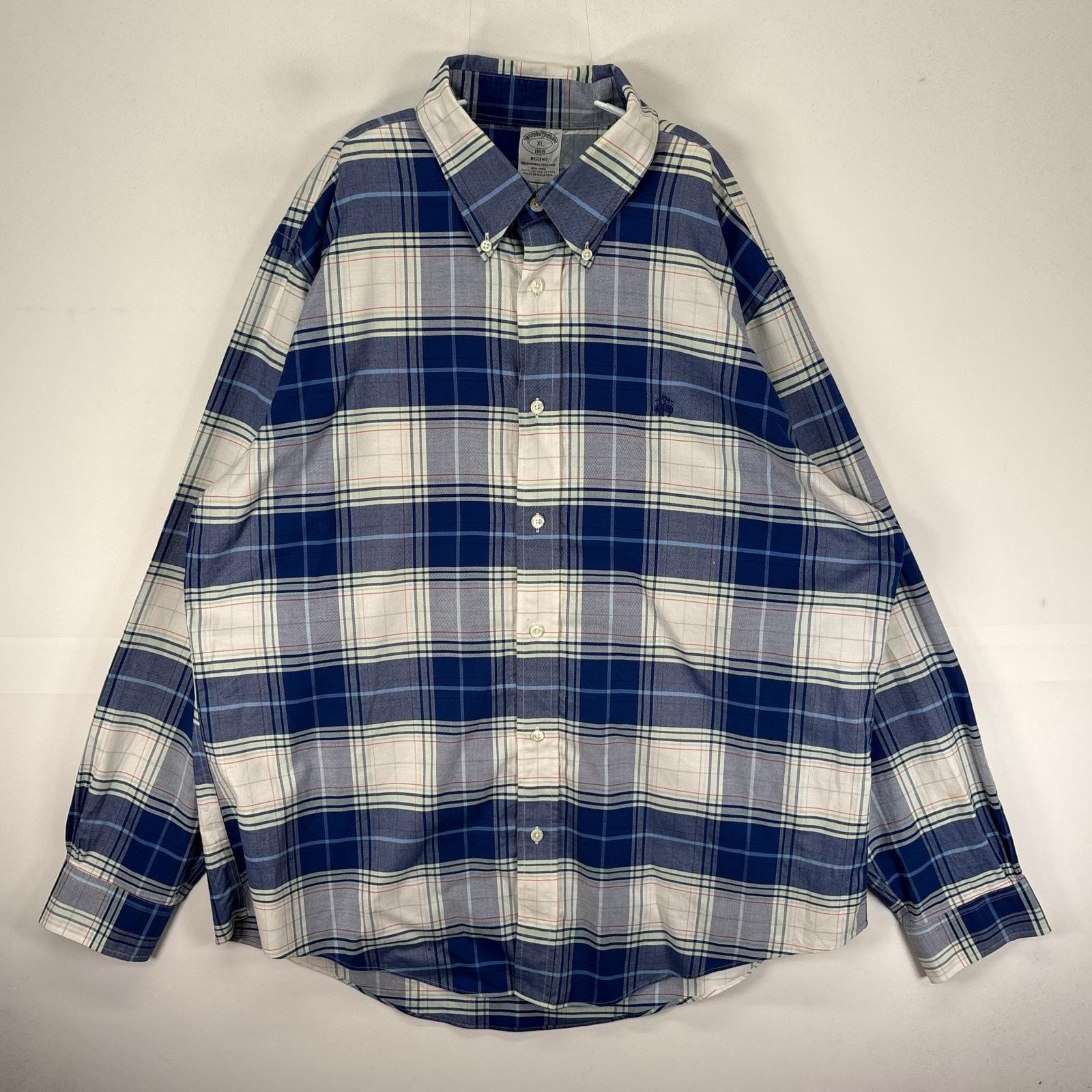古着 ブルックスブラザーズ Brooks Brothers 長袖シャツ ボタンダウン ワンポイント XL  ブルー系 チェック メンズ