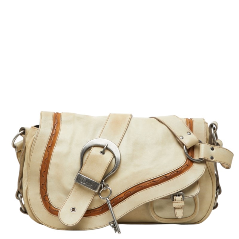 ディオール ガウチョ サドル ショルダーバッグ ベージュ レザー レディース Dior 中古
