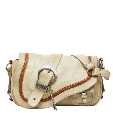 ディオール ガウチョ サドル ショルダーバッグ ベージュ レザー レディース Dior 中古
