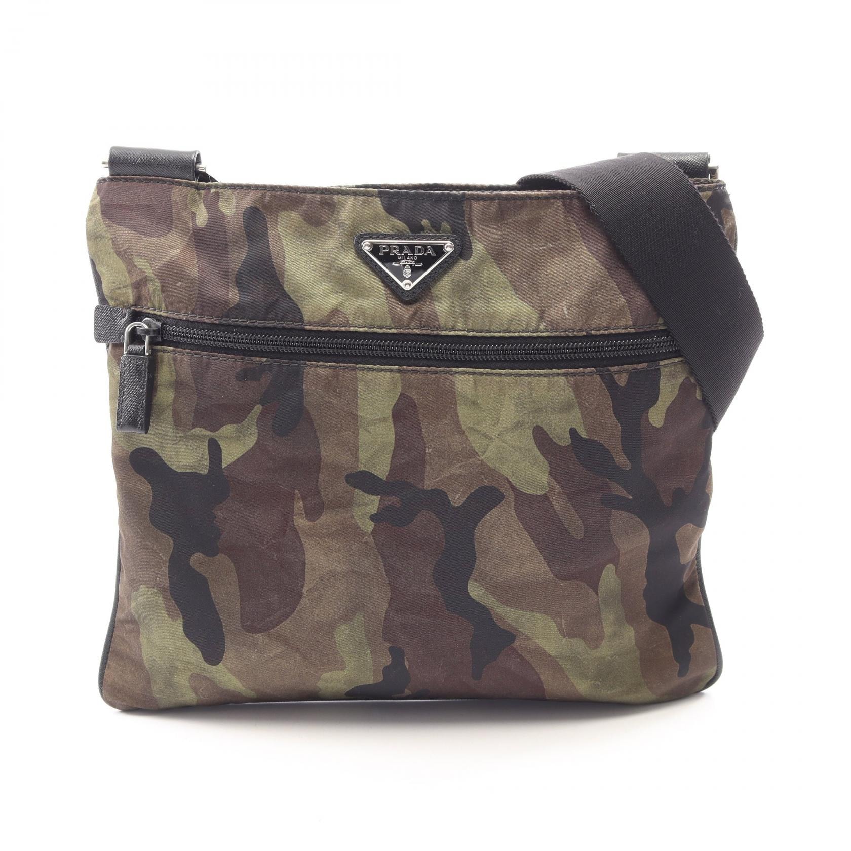 プラダ PRADA TESSUTO CAMOUFL ショルダーバッグ バッグ ナイロン サフィアーノレザー レディース カーキ系 / ブラウン系 / ブラック系 VA035M 【中古】