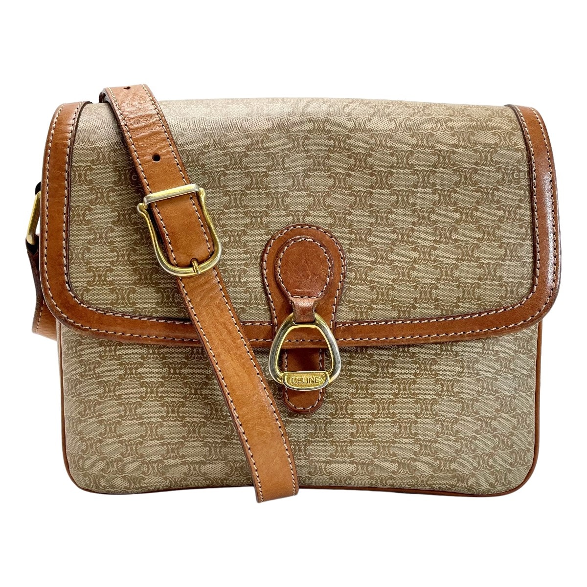 CELINE セリーヌ マカダム柄 ショルダーバッグ ポシェット 斜め掛 レディース ゴールド金具