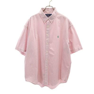 RALPH LAUREN ラルフローレン チェック柄 半袖 ボタンダウンシャツ XL ピンク