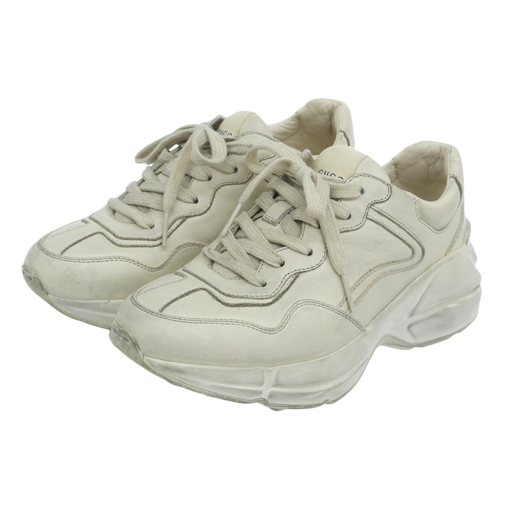 グッチ RHYTON LEATHER SNEAKER ダメージ加工 ローカット スニーカー シューズ レディース ライトベージュ 35 550046 35