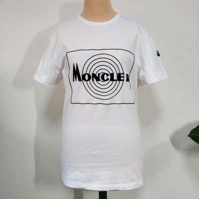 【極美品】MONCLER モンクレール Tシャツ Sサイズ ホワイト ターゲット サークルロゴ ラバープリント 半袖 袖ワッペン メンズ レディース Sサイズ