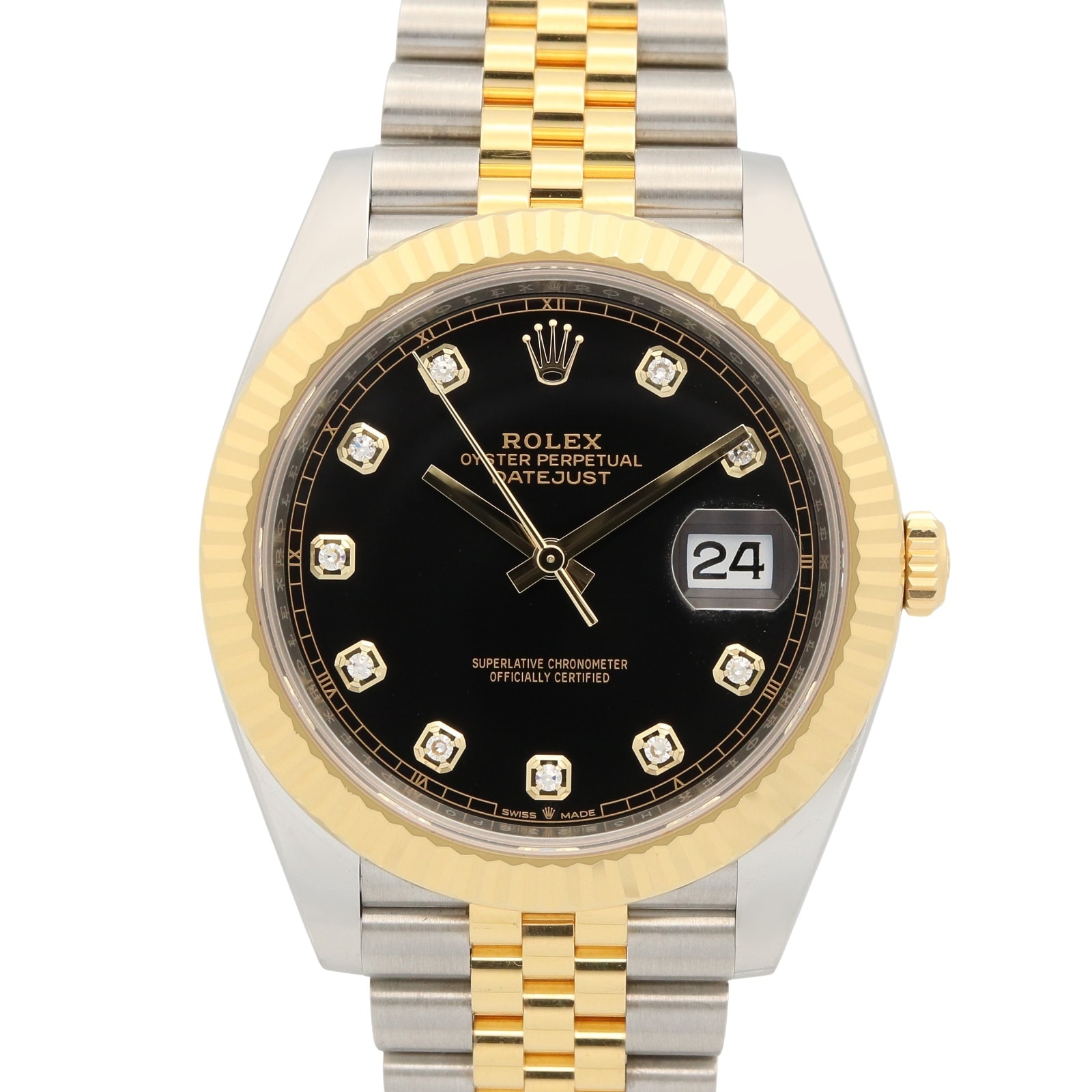 ロレックス ROLEX デイトジャスト41 10Pダイヤ ランダム番 腕時計 時計 K18(イエローゴールド) ステンレススチール ダイヤモンド メンズ ブラック系 ジュビリー/新ダイヤ 126333G 【中古】