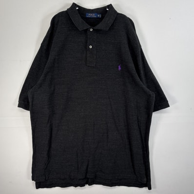 古着 ポロ・ラルフローレン POLO RALPH LAUREN 鹿の子 半袖 ポロシャツ ロゴ 刺繍 2ボタン 大きいサイズ 2XLT ブラック 無地 メンズ