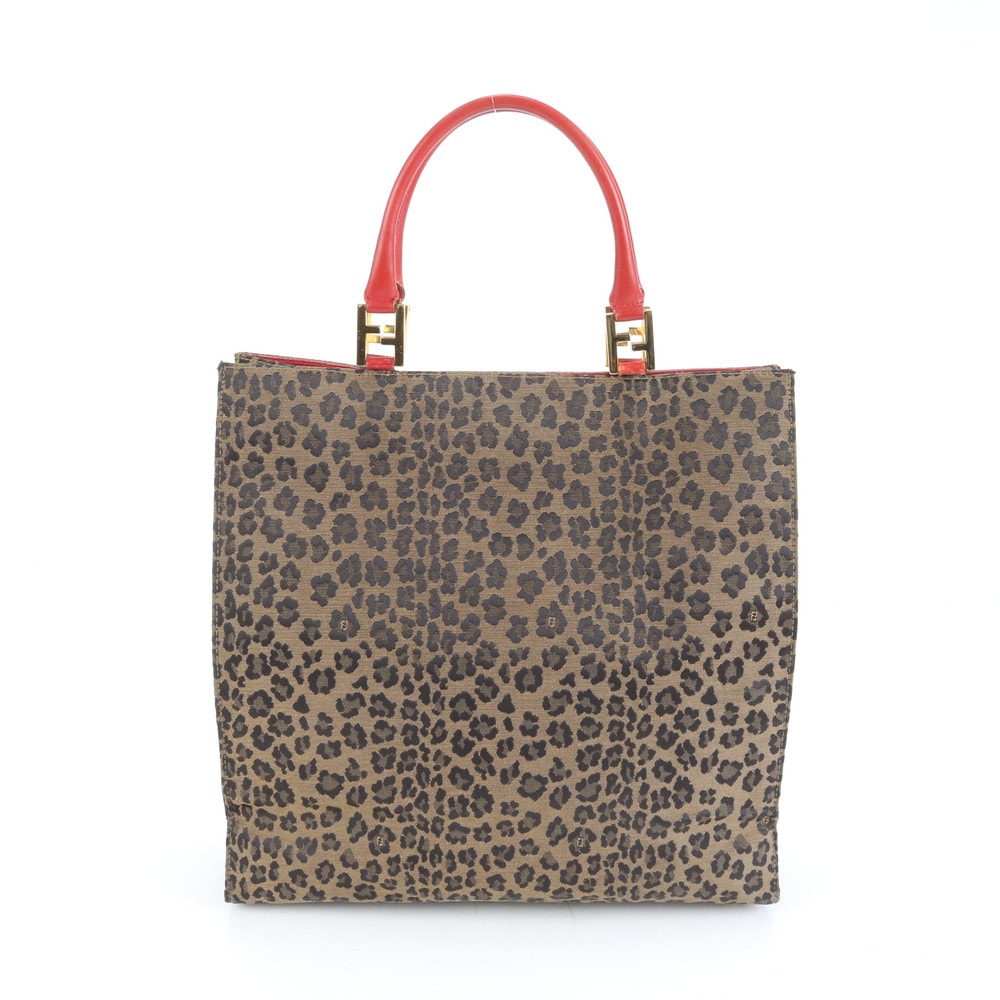 ■極美品 フェンディ レオパードトート バッグ レザー×ナイロン