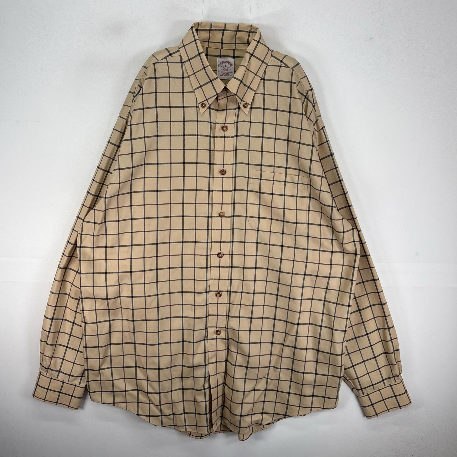 古着 ブルックスブラザーズ Brooks Brothers 長袖シャツ 胸ポケ L  ベージュ系 チェック メンズ