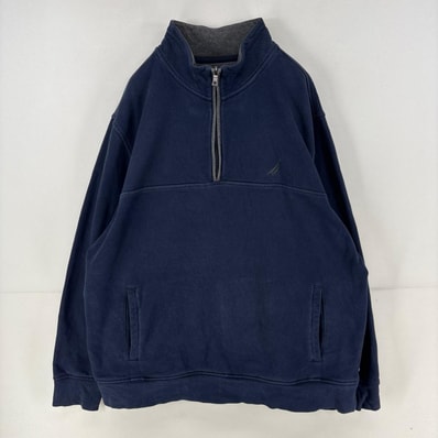 古着 ノーティカ NAUTICA スウェット ハーフジップ ロゴ 刺繍 プルオーバー ワンポイント トレーナー 2XL ネイビー メンズ