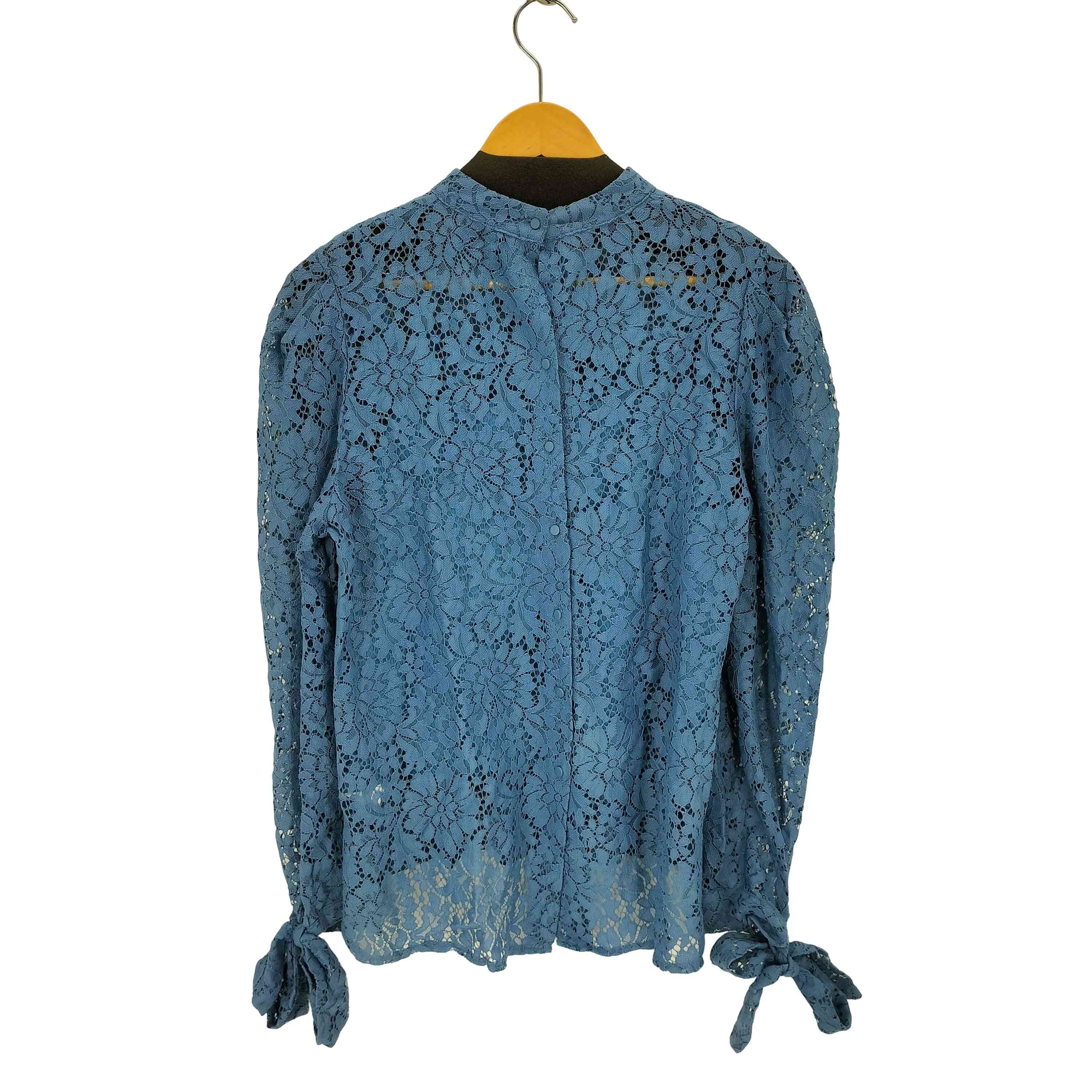 後釦デザインスタンドカラーレースブラウス【1141117917337】