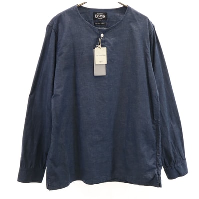 未使用 BEAMS ビームス 長袖 ヘンリーネック シャツ L ネイビー