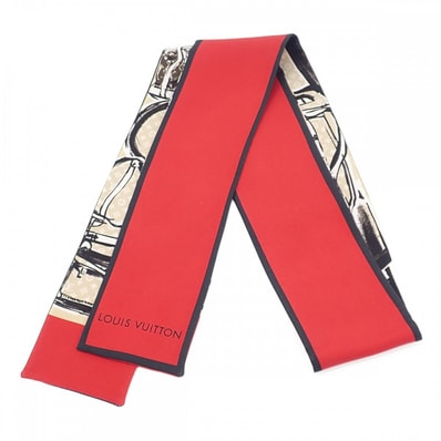 ルイヴィトン LOUIS VUITTON バンドー・トランク M73964 スカーフ シルク レッド レディース【中古】【ABランク】