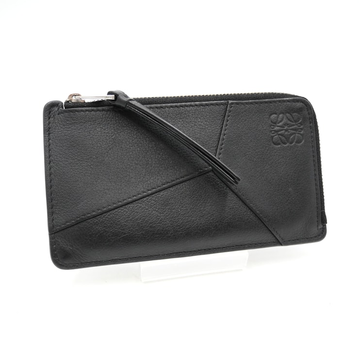 LOEWE(ロエベ)パズル ロング コイン&カードホルダー フラグメントケース カードケース ブラック レザー L字ファスナー 102130【中古】