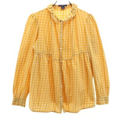 GAP ギャップ チェック柄 長袖 ブラウス S イエロー
