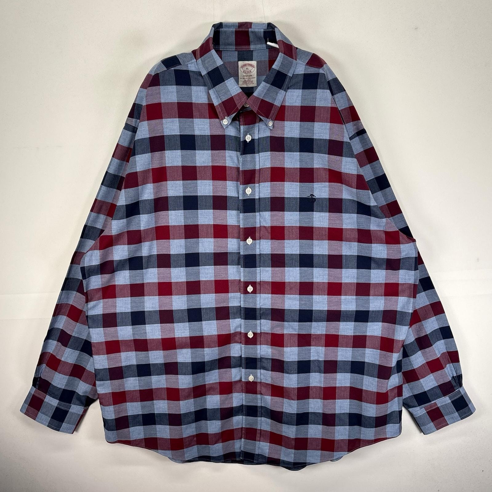 古着 ブルックスブラザーズ Brooks Brothers 長袖シャツ ボタンダウン ワンポイント XL ブルー系 チェック メンズ