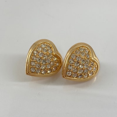 Christian Dior(クリスチャンディオール) ハートモチーフ ラインストーン イヤリング ゴールド