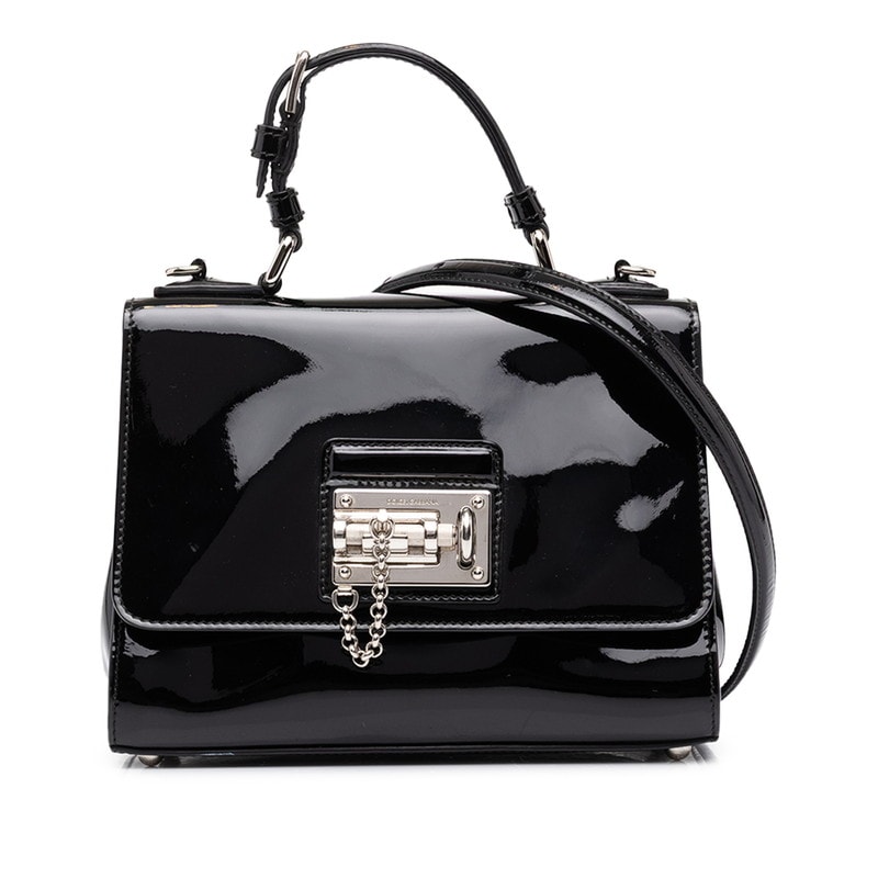 ドルチェアンドガッバーナ ショルダーバッグ ハンドバッグ 2WAY トップハンドル ブラック パテントレザー レディース DOLCE&GABBANA 中古