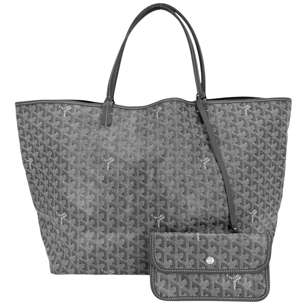 GOYARD ゴヤール トートバッグ ヘリンボーン サンルイGM ハンドバッグ ポーチ付き 肩掛け コーティングキャンバス  レザー   グレー シルバー金具 レディース【中古品】