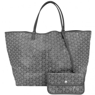 GOYARD ゴヤール トートバッグ ヘリンボーン サンルイGM ハンドバッグ ポーチ付き 肩掛け コーティングキャンバス レザー グレー シルバー金具 レディース【中古品】