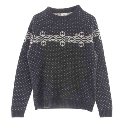 LACOSTE ラコステ ニット スノー ジャカード ウール クルーネック ニット セーター グレー系 3【中古】