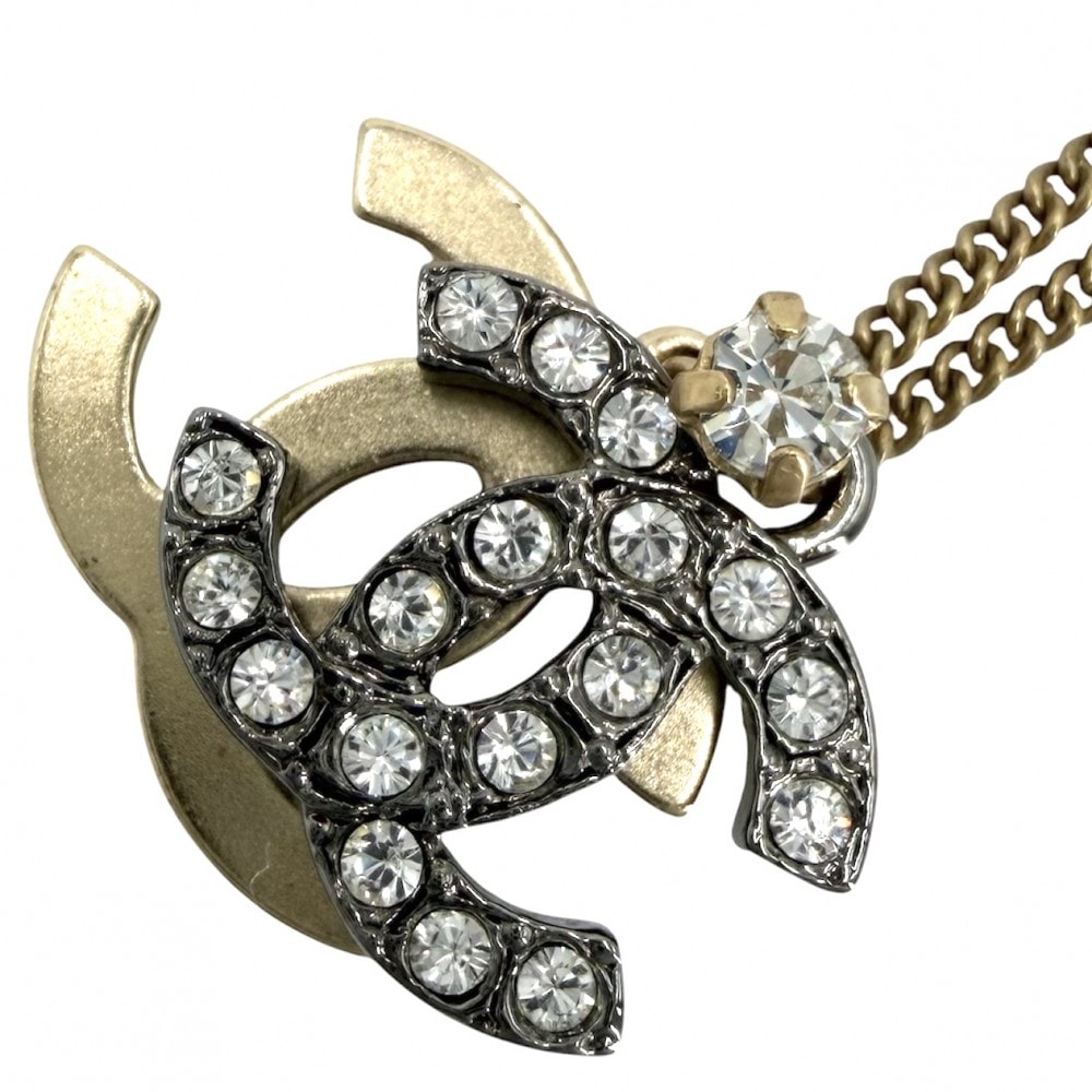 CHANEL シャネル ネックレス ココマーク アクセサリー GP ラインストーン 06P ゴールド シルバー レディース 約8.0g 2006年【中古品】
