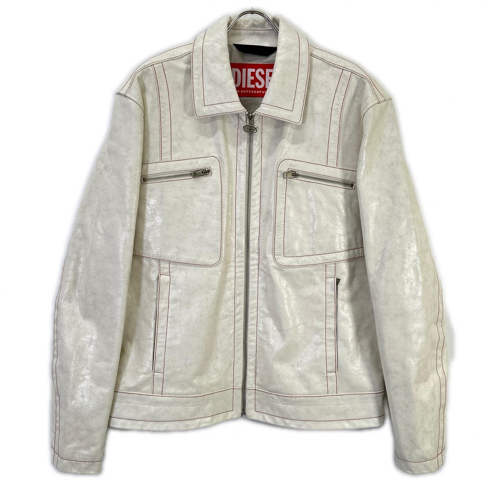ディーゼル ホワイト クラック加工 レザー ジャケット XXL