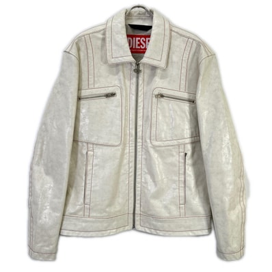 ディーゼル ホワイト クラック加工 レザー ジャケット XXL